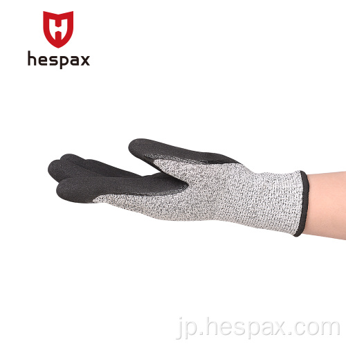 Hespaxカット耐性HPPEニトリル浸漬作業手袋